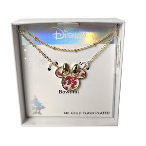 Disney 14K Gold Flash Plated Minnie Mouse Bowtiful Necklace With Floral Design